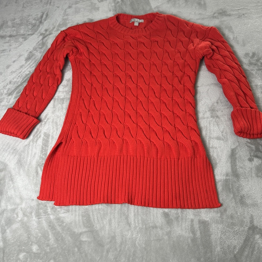 J. Crew Red Cotton Cable Knit Sweater Women's XS Crew Neck Holiday